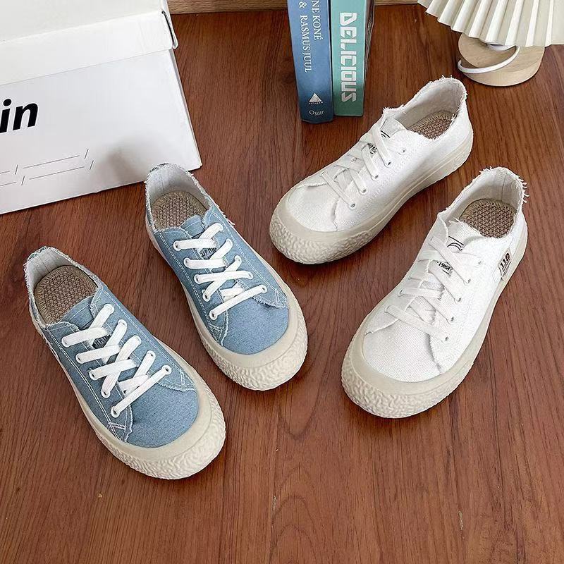 Wholesale of new thick-soled canvas shoes for female students, soft-soled fashionable one-foot sports shoes and casual shoes Specification drawing