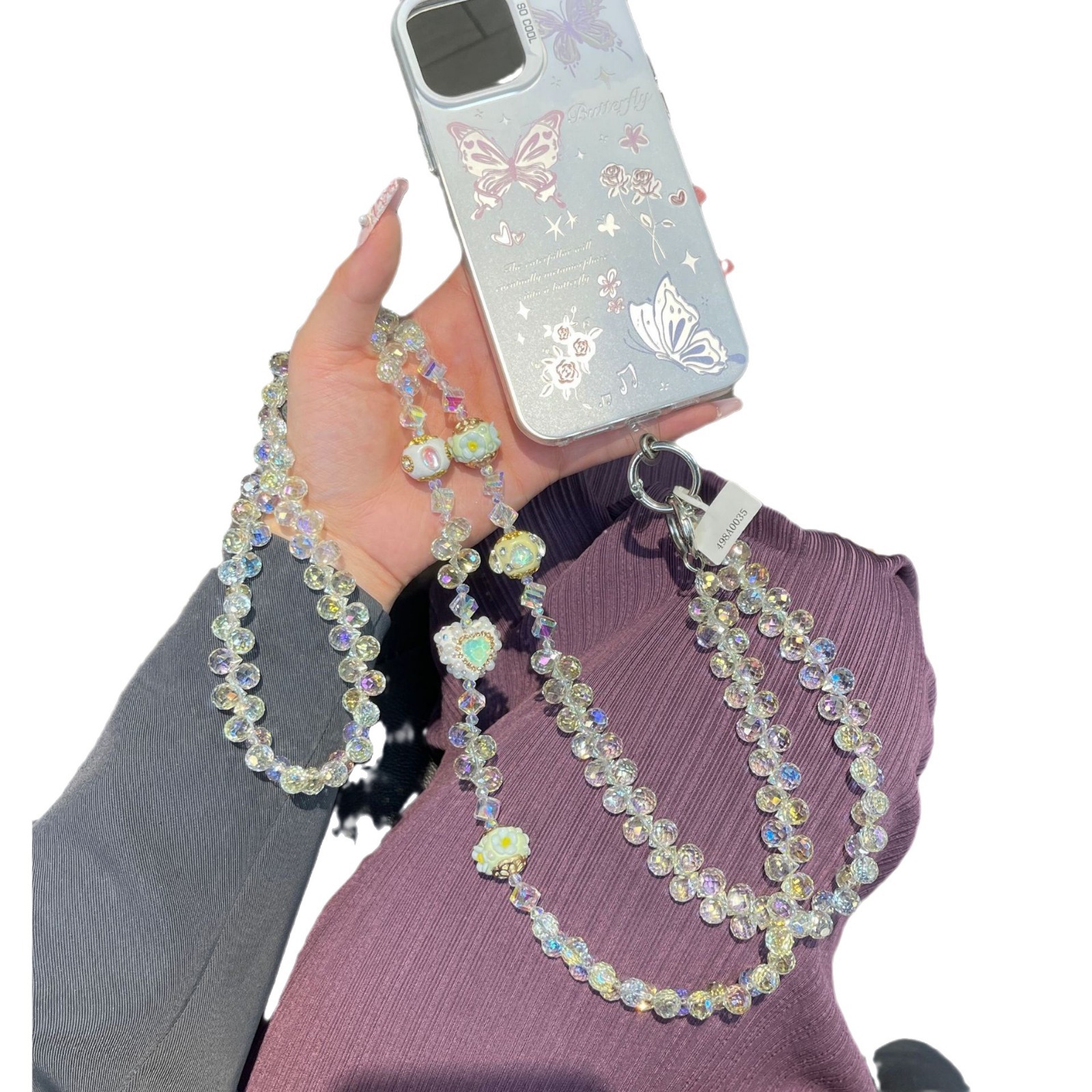 The phone chain is a cross-chain that can be carried by hand or hung on the wrist. It is a bag chain that prevents loss. The phone case chain features creative new Chinese-style pearl tassels Item Picture