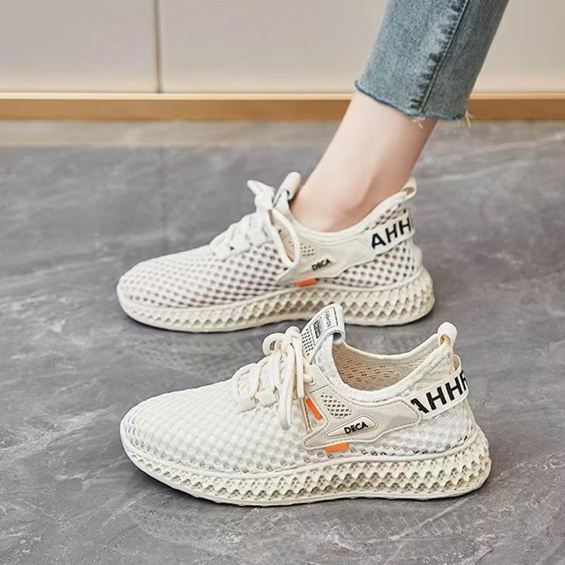Summer net shoes for women 2024 New style: Versatile and breathable net surface running woven shoes for women, soft-soled sports and casual shoes full figure