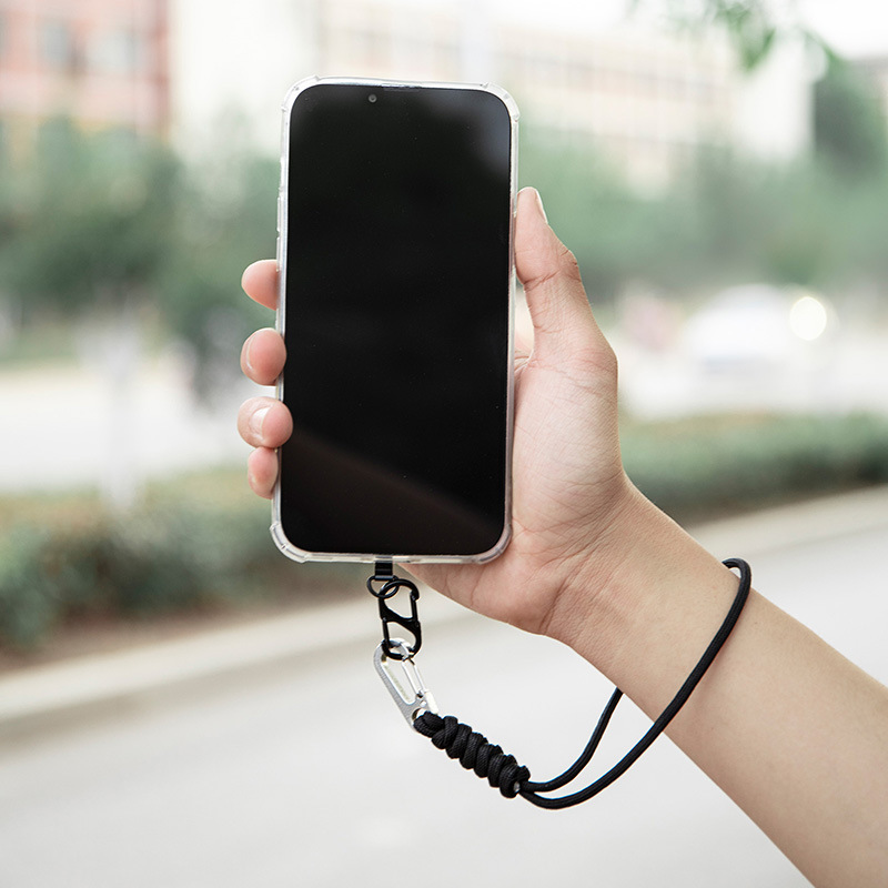Stainless steel mobile phone lanyard patch on the back of the casing, universal mobile phone neck lanyard clip piece anti-loss gasket manufacturer, black Specification drawing