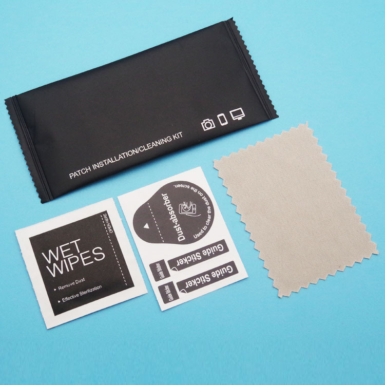 Three-piece set of mobile phone tempered film application auxiliary tool kit: needle, three cloths, alcohol bag, dust removal patch, cleaning set full figure