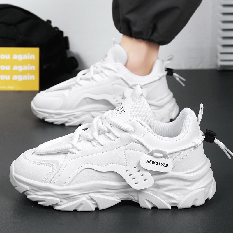 New breathable white men's shoes for spring, Korean style trendy and versatile thick-soled sports shoes, casual dad shoes for men Application Scenario