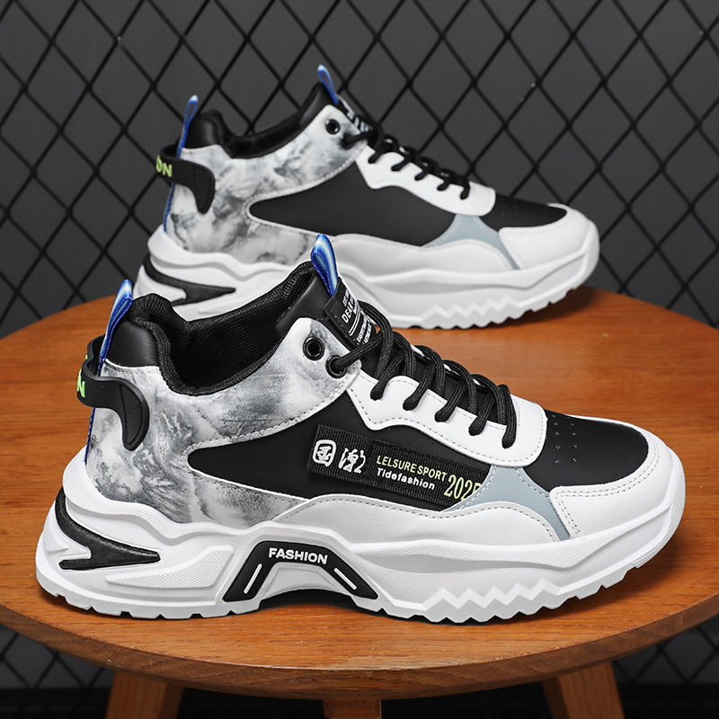 Spring new high-top sports shoes for men, trendy and versatile white sneakers, insole height-increasing casual running dad shoes Application Scenario