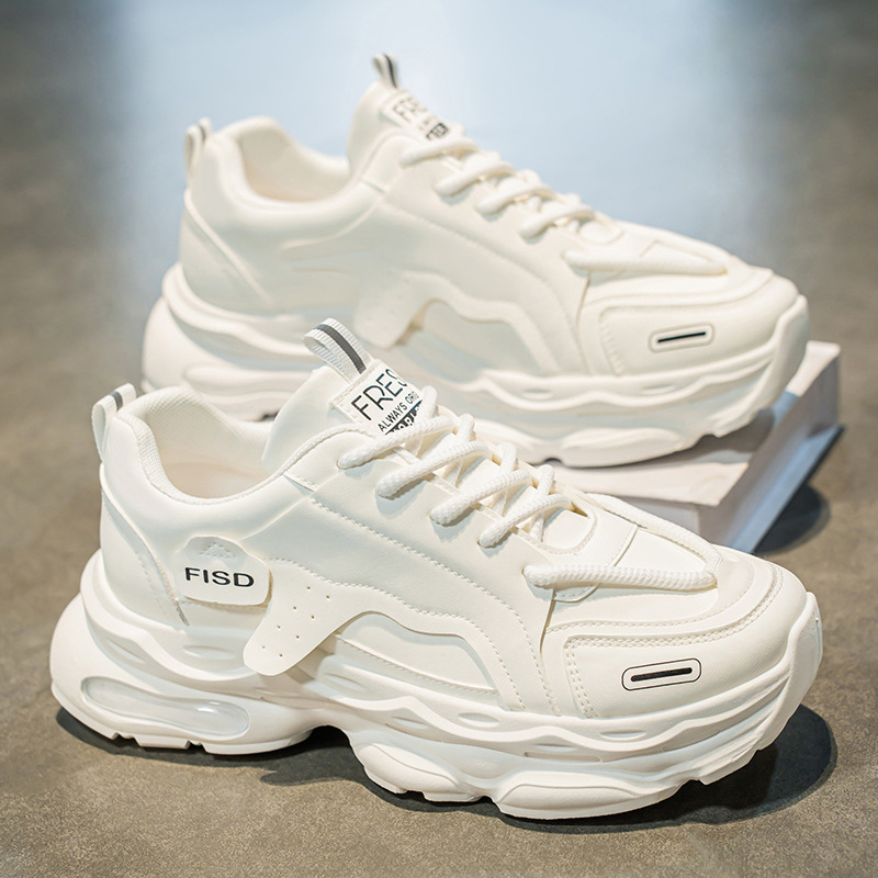 Summer new breathable white men's shoes, trendy and versatile thick-soled sports shoes for men, casual dad shoes for men details Picture