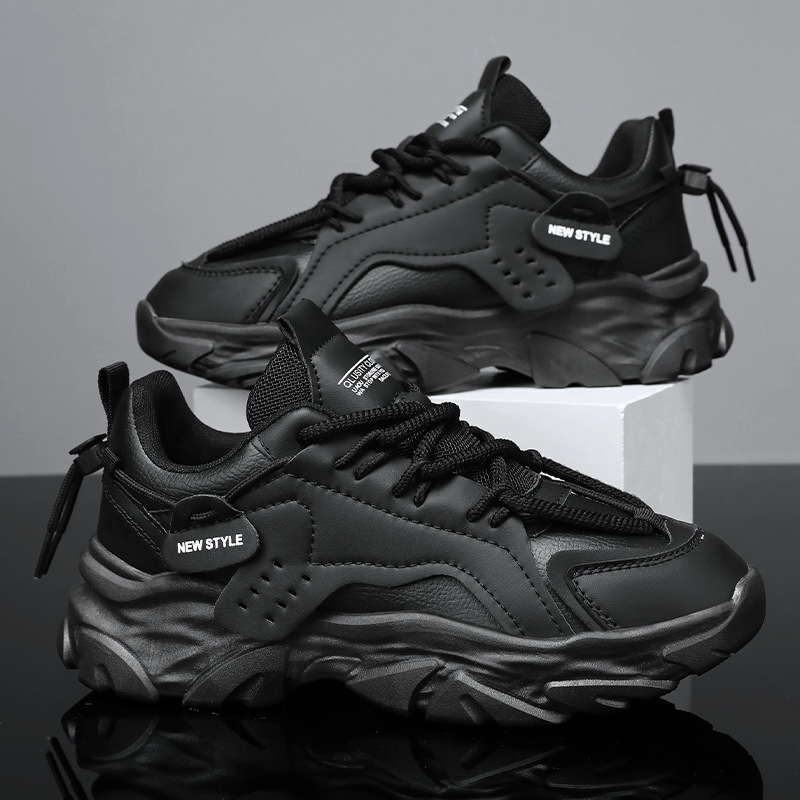 New breathable men's shoes for spring, trendy and versatile men's style, black sneakers with insole height increase, casual dad shoes for men Specification drawing
