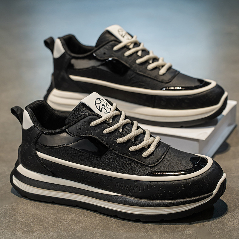 New men's shoes for spring 2025: Breathable leather sports shoes for men, trendy and versatile thick-soled casual dad shoes Specification drawing