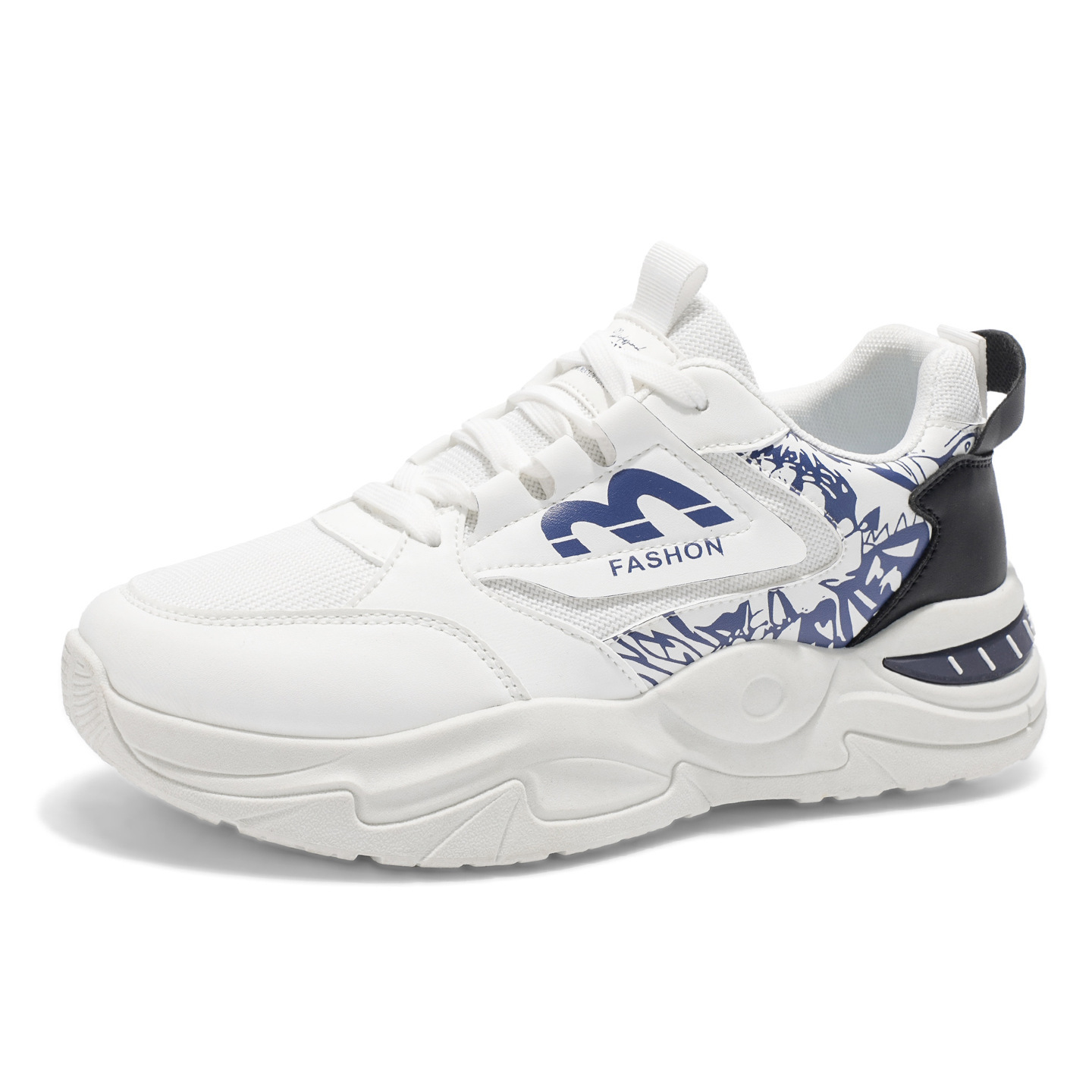 New breathable mesh sports shoes for men in summer, trendy and versatile white sneakers, thick-soled casual dad shoes for men Item Picture