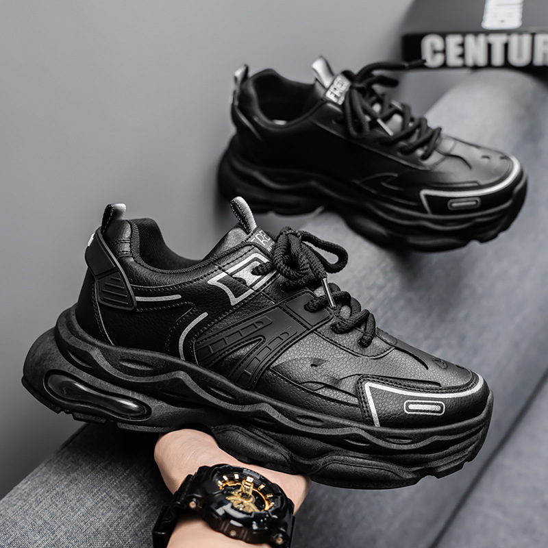 New summer men's shoes: breathable white sneakers for men, trendy and versatile thick-soled sports shoes, casual black dad shoes for men Specification drawing