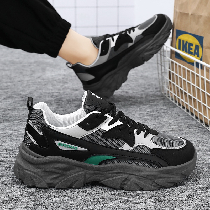 New breathable mesh shoes for men in spring and summer, Korean style trendy and versatile height-increasing sports shoes, casual dad shoes full figure