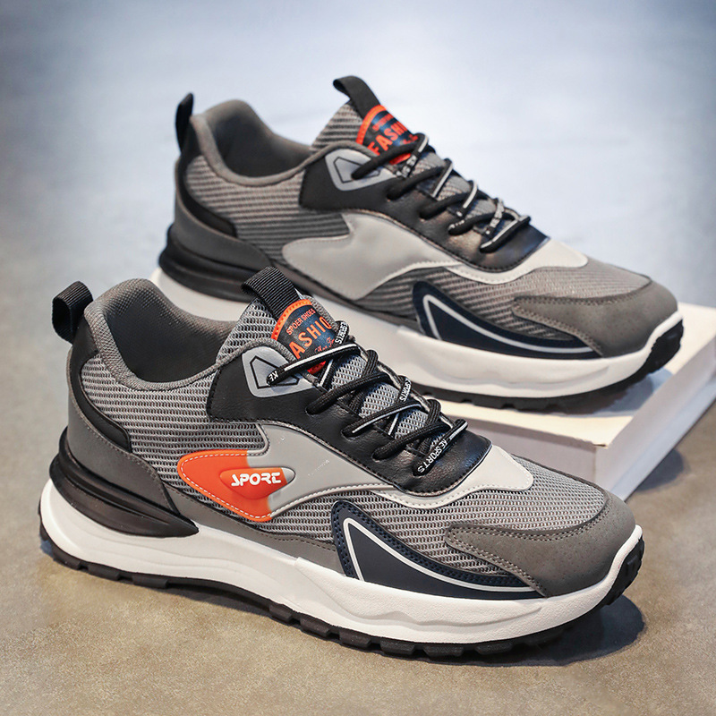 New breathable mesh sports shoes for men in autumn, Korean style, trendy and versatile thick-soled casual running dad shoes full figure