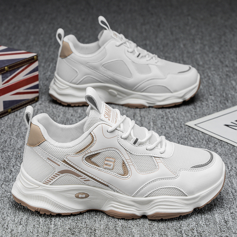 Spring new men's shoes: Breathable mesh shoes, men's sports shoes, trendy and versatile white sneakers, thick-soled dad shoes for men Specification drawing