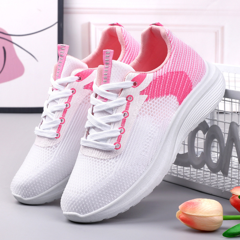 Autumn striped fish silk screen fabric women's sports shoes, light and shallow women's single shoes, flying woven fabric old Beijing walking shoes details Picture