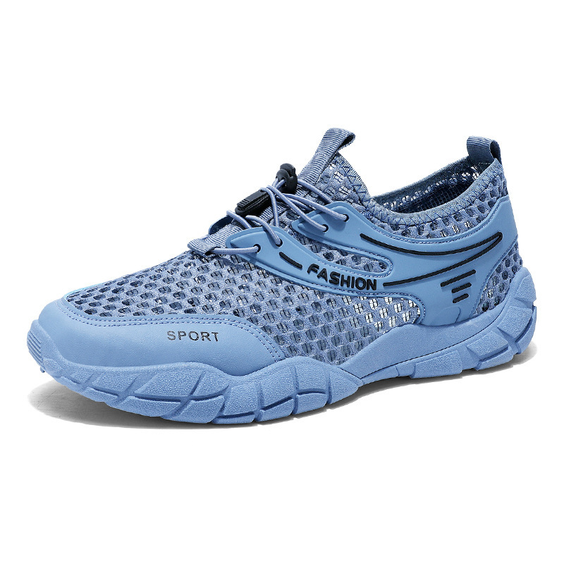 Summer new men's shoes: Breathable openwork mesh shoes, men's trendy and versatile thick-soled woven sports shoes, casual crocs Item Picture