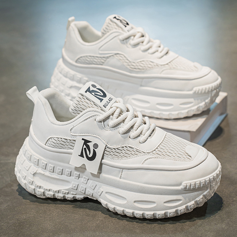 New breathable mesh sports shoes for men in summer, trendy and versatile thick-soled height-increasing casual black dad shoes full figure