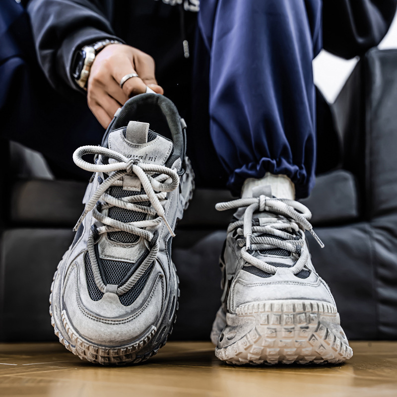 Spring new men's shoes: Breathable mesh surface youth sports shoes, trendy and versatile for men, thick-soled dad shoes with tire soles Specification drawing