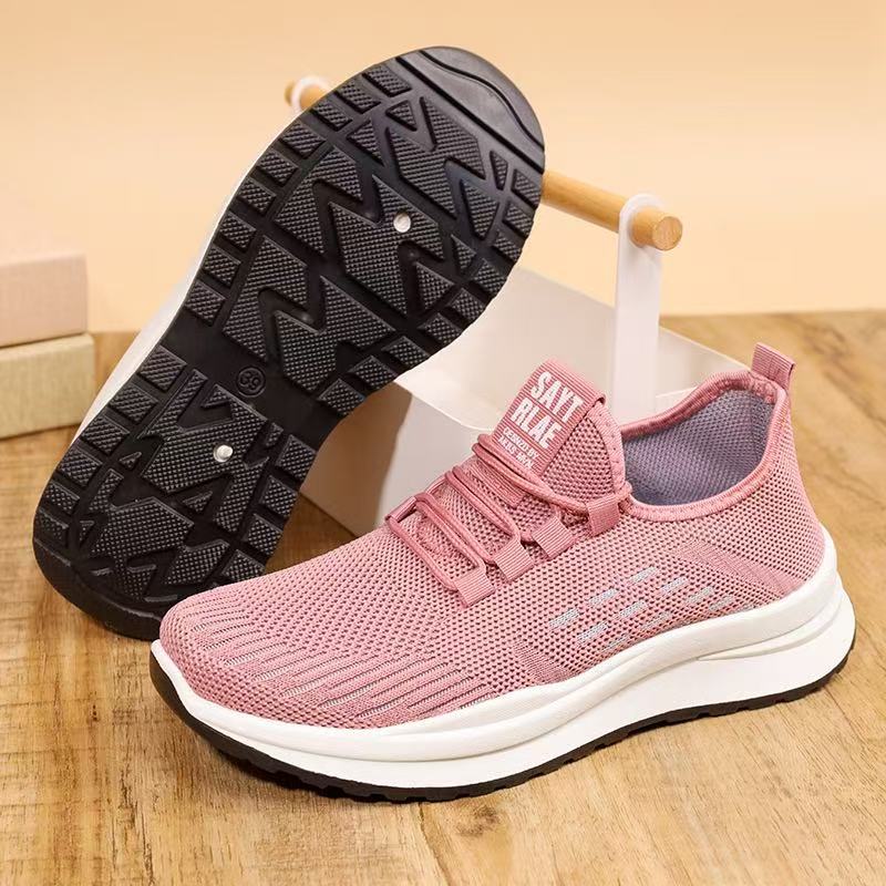 Autumn new women's shoes: Breathable soft-soled single shoes, flying mesh shoes, lightweight and comfortable sports shoes, gift shoes, men's shoes details Picture
