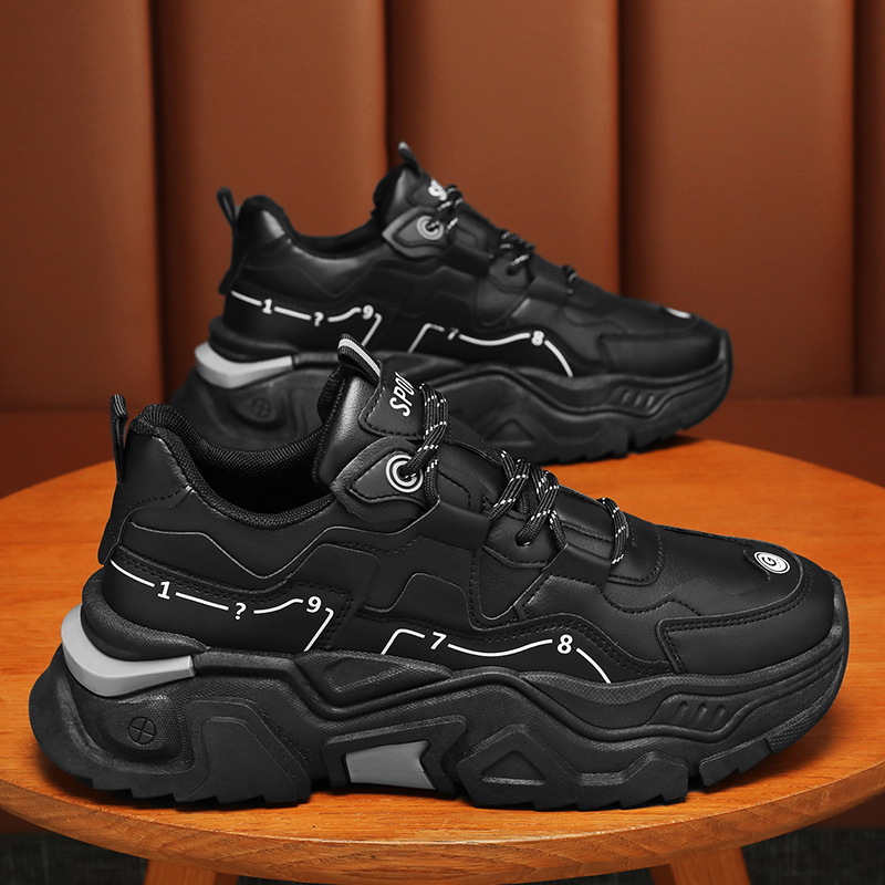 New breathable white sneakers for men in spring, trendy and versatile insole height-increasing sports shoes, casual dad shoes for men details Picture