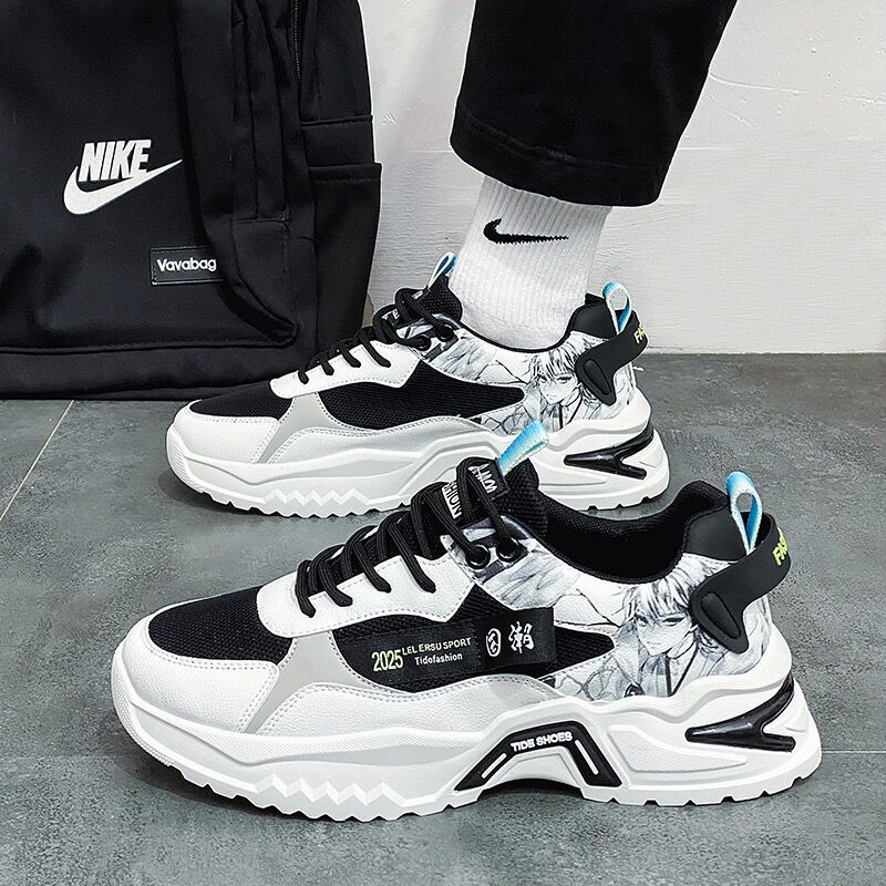 Men's shoes 2023 Summer New Breathable mesh sports shoes Men's Korean style versatile little white height-increasing running dad trendy shoes Item Picture