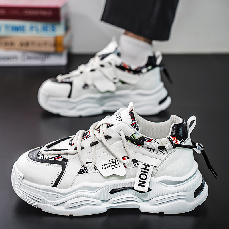 Spring 2025 men's shoes: New breathable white sneakers, trendy and versatile thick-soled sports shoes, casual dad shoes for men details Picture