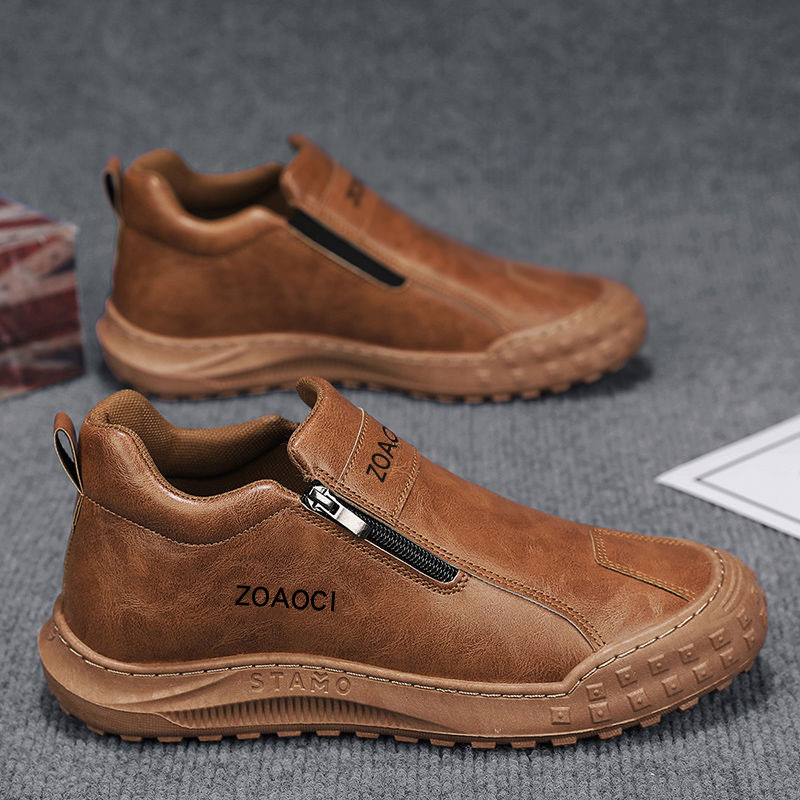 Spring new men's shoes: Breathable one-step white shoes, men's anti-slip and wear-resistant sports casual board shoes, work safety shoes for men details Picture