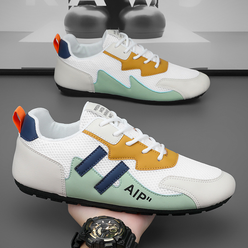 New summer men's shoes: Breathable mesh white sneakers, trendy and versatile flat casual single shoes, sports shoes and board shoes details Picture