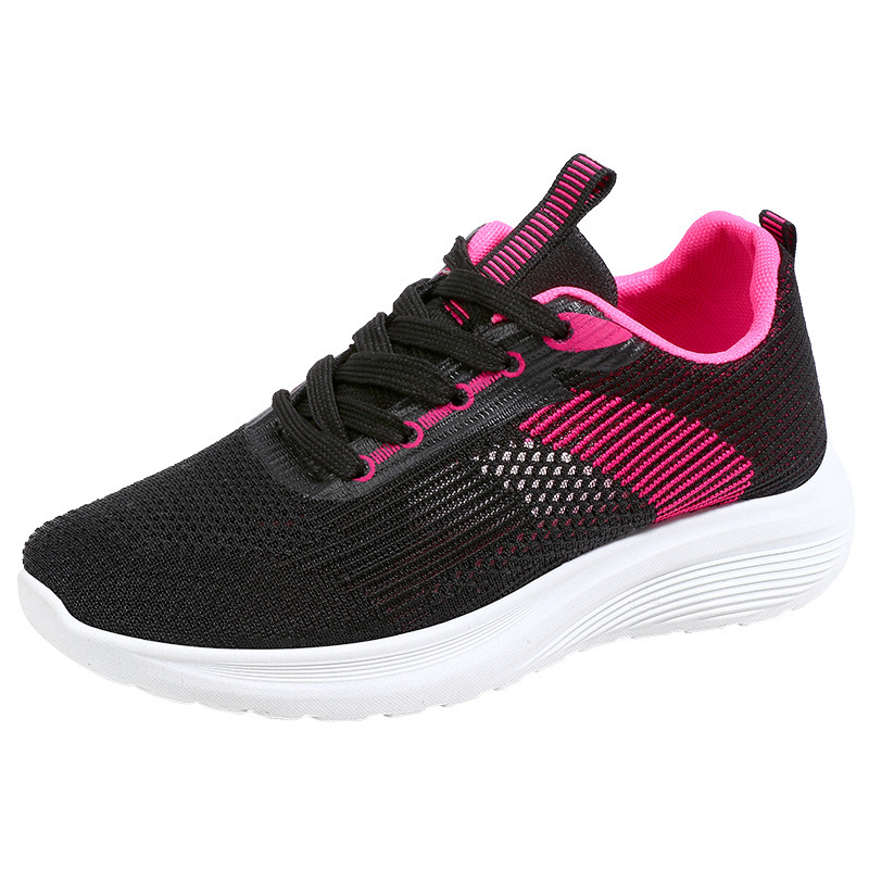 Autumn striped fish silk screen fabric women's sports shoes, light and shallow women's single shoes, flying woven fabric old Beijing walking shoes Item Picture