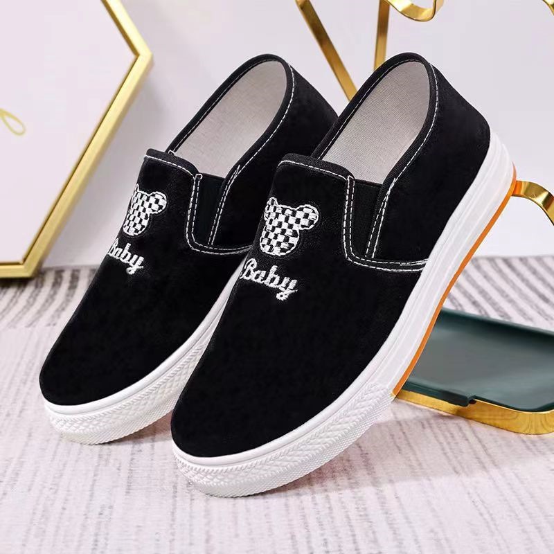 Wholesale of new 2024 Korean version canvas shoes for women with thick-soled one-foot casual and versatile cartoon student shoes for women full figure