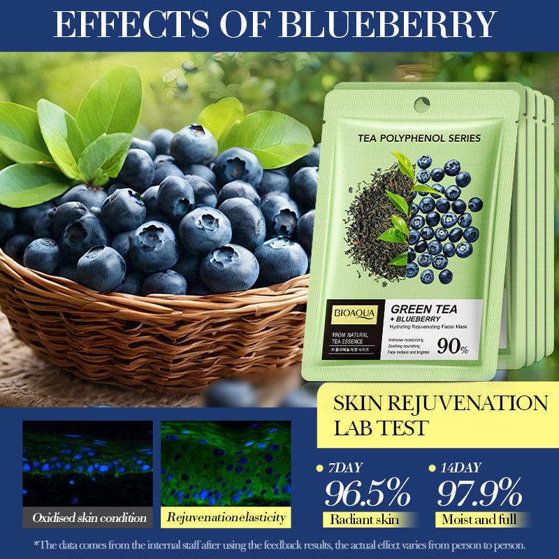 All-english BIOAOUA Green Tea Blueberry Hydrating and Moisturizing Mask, cross-border export wholesale Specification drawing