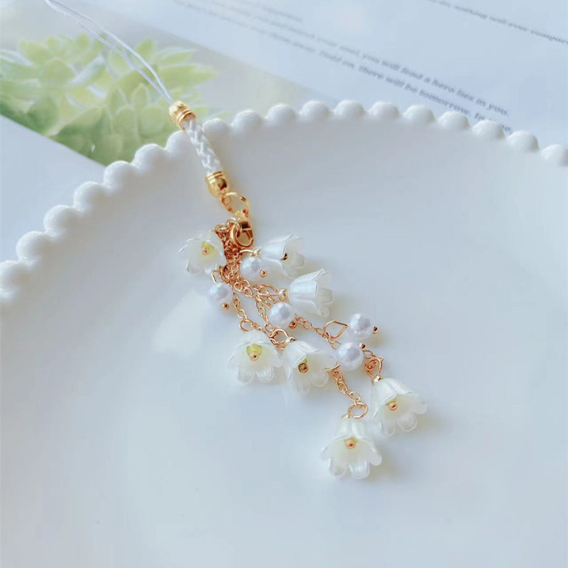 Beautiful lily of the valley mobile phone chain, flower mobile phone rope, USB flash drive, backpack, keychain, pendant, orchid mobile phone pendant Item Picture