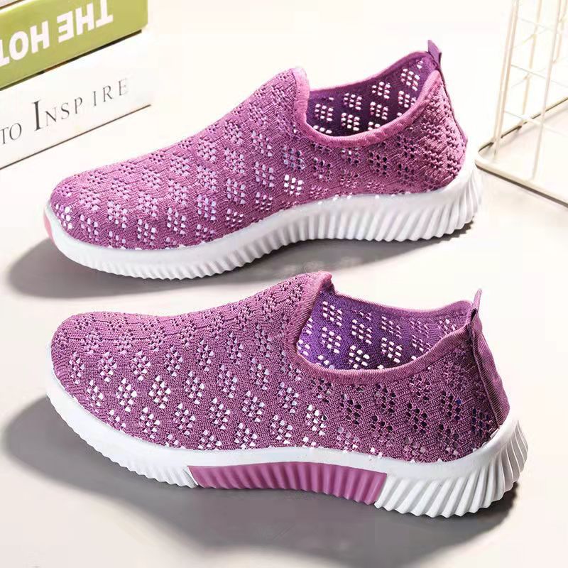 One-piece consignment delivery of new summer cloth shoes, flat perforated women's net shoes, sports casual shoes, comfortable flat shoes, mom shoes details Picture
