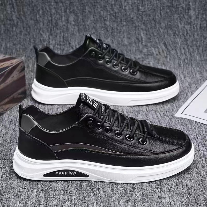 Men's sneakers, leather upper, comfortable and versatile, trendy shoes, soft sole, comfortable and breathable, low-top lace-up, fashionable sports shoes, casual shoes details Picture