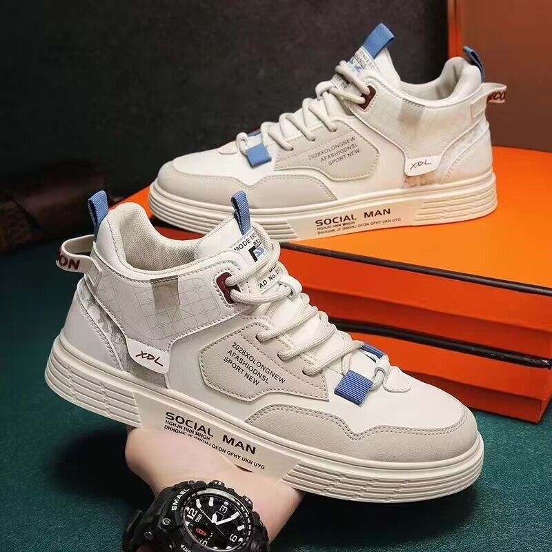 High-top canvas shoes, men's spring and autumn new breathable white sneakers, men's trendy and versatile sports board shoes, trendy shoes Application Scenario