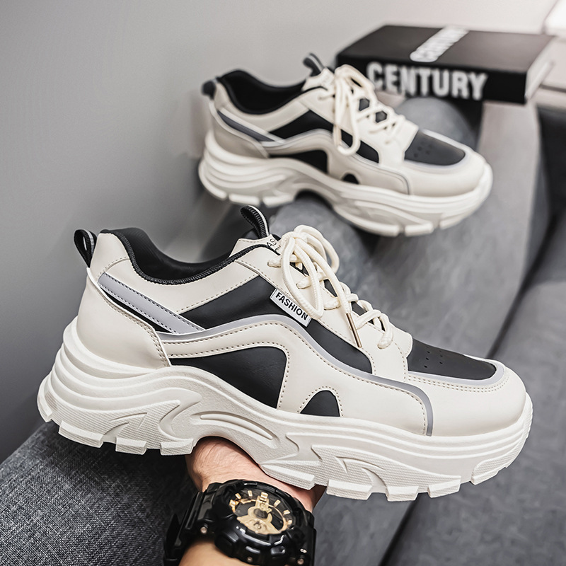 New breathable white men's shoes for autumn, men's trendy and versatile thick-soled sports shoes, casual running dad trendy shoes full figure