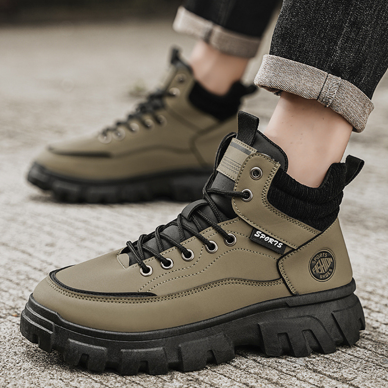 Autumn men's shoes: high-top Dr. Martens boots, men's work shoes, trendy and versatile thick-soled British-style retro hiking shoes, ankle boots Specification drawing