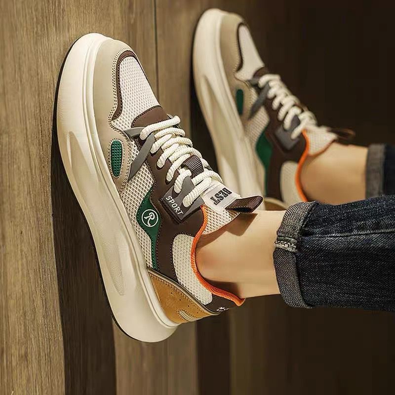 New breathable mesh shoes for men in summer, Korean style trendy and versatile sports shoes, casual board shoes, dad trendy shoes full figure