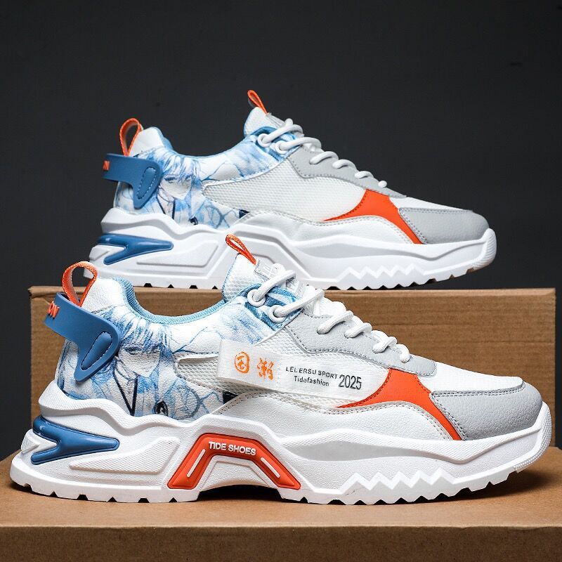 Men's shoes 2023 Summer New Breathable mesh sports shoes Men's Korean style versatile little white height-increasing running dad trendy shoes details Picture