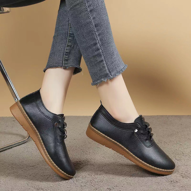 Women's 2025 new style fashionable soft leather, soft sole, flat shoes, single shoes, casual small leather shoes, mom shoes factory wholesale Specification drawing