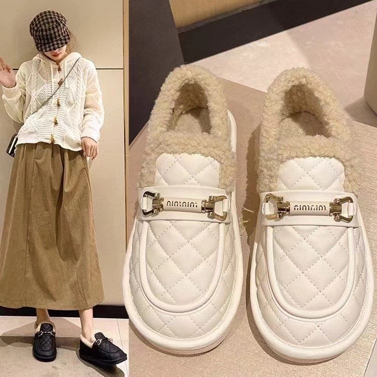 Fleece loafers for women 2024 autumn/Winter new style, warm, comfortable, fashionable and trendy women's bean shoes, factory direct sales and wholesale details Picture