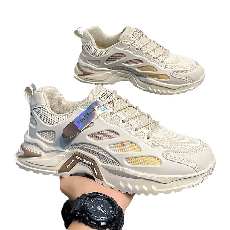 New breathable mesh shoes for men in summer, Korean style versatile thick-soled men's sports shoes, casual dad shoes for men Item Picture