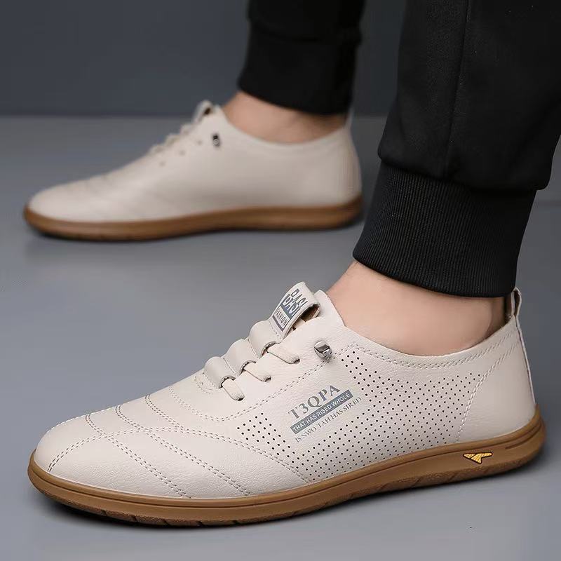 Summer men's shoes: New men's soft-soled breathable white sneakers, one-step driving shoes, fashionable and casual hollowed-out leather shoes for men Application Scenario