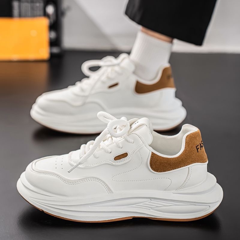 New men's shoes for Spring 2025: Breathable white sneakers for men, trendy and versatile thick-soled sports shoes, casual dad shoes for men Specification drawing