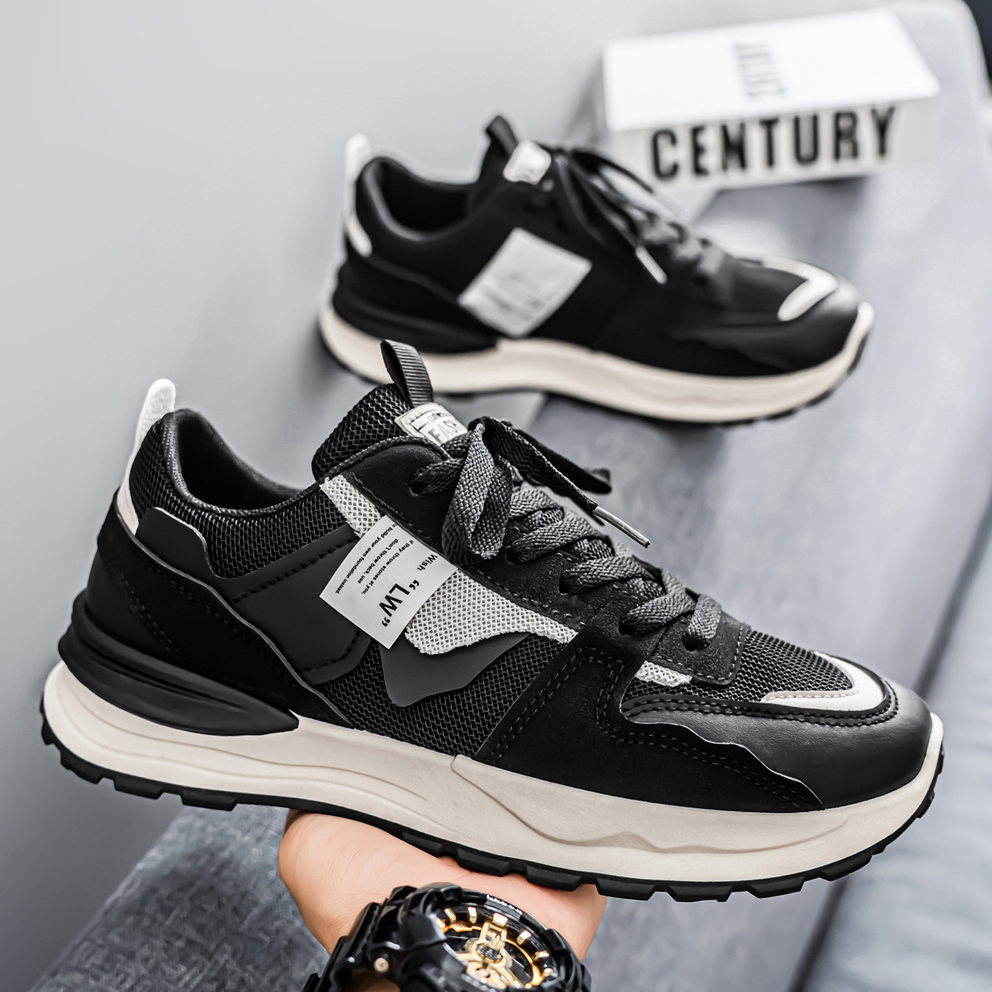 New breathable mesh sports shoes for men in autumn, trendy and versatile running shoes, casual thick-soled dad trendy shoes Specification drawing
