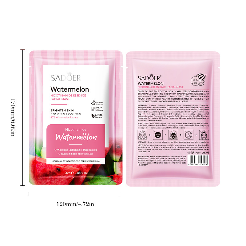 Cross-border export wholesale of SADOER Watermelon Nicotinamide Essence Mask for hydrating, Moisturizing and hydrating Item Picture
