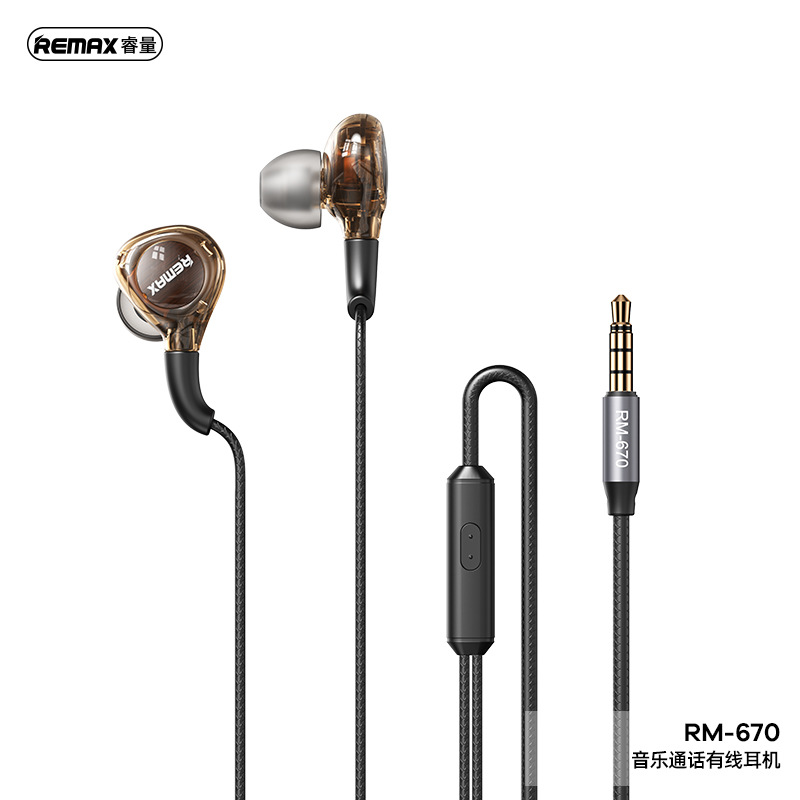 REMAX transparent in-ear wired headphones with microphone control are compatible with Apple, Android and Huawei mobile phone earbuds Item Picture