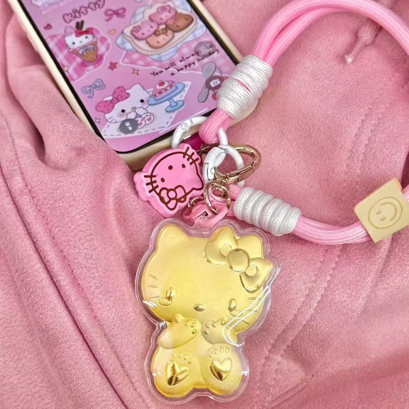 One-piece consignment cat phone chain imitation gold 999 keychain pure gold Kt cat bag pendant Hello Kitty pendant full figure