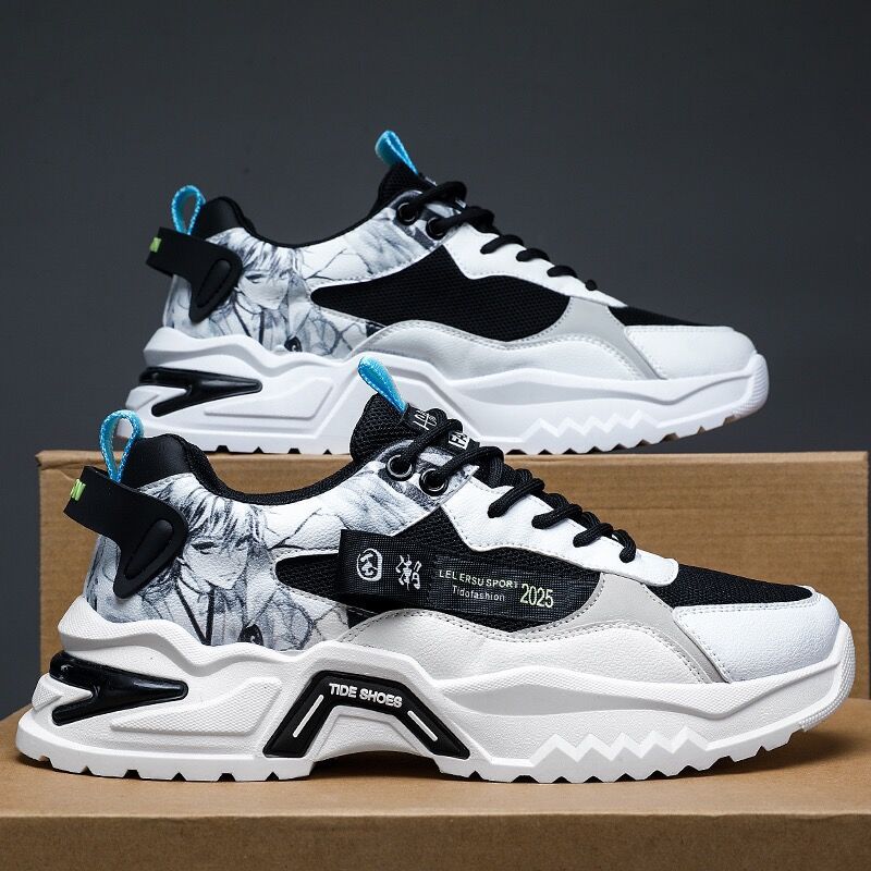 Men's shoes 2023 Summer New Breathable mesh sports shoes Men's Korean style versatile little white height-increasing running dad trendy shoes full figure