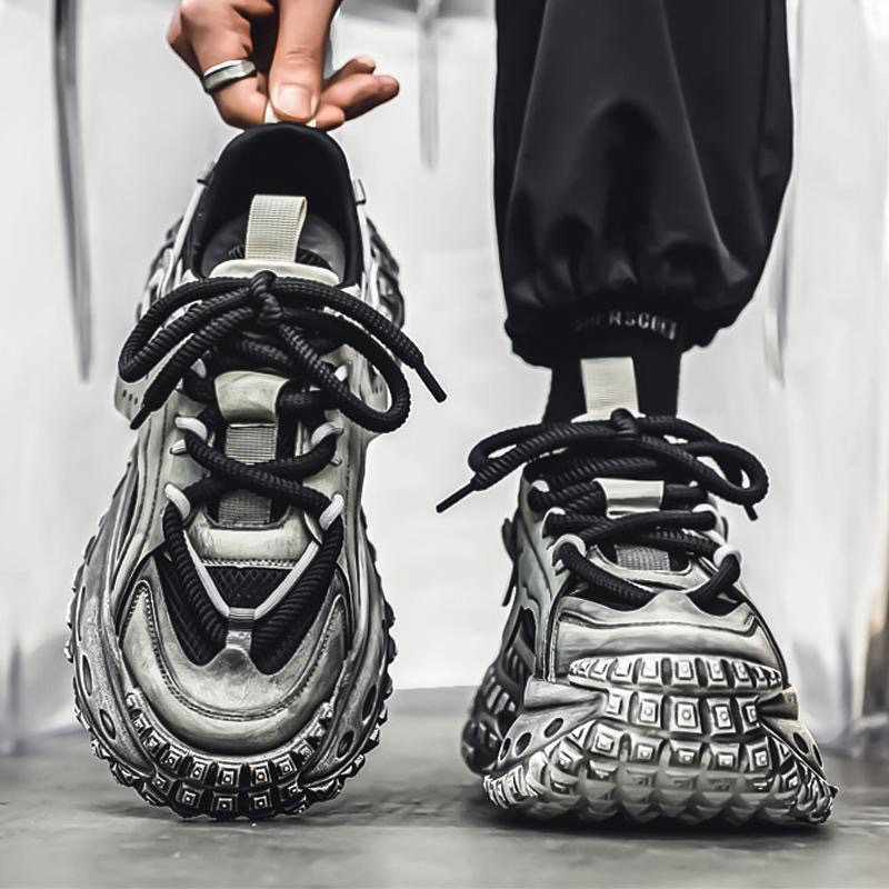New breathable mesh surface youth sports shoes for men in spring, trendy and versatile, thick-soled dad shoes with tire soles for men details Picture