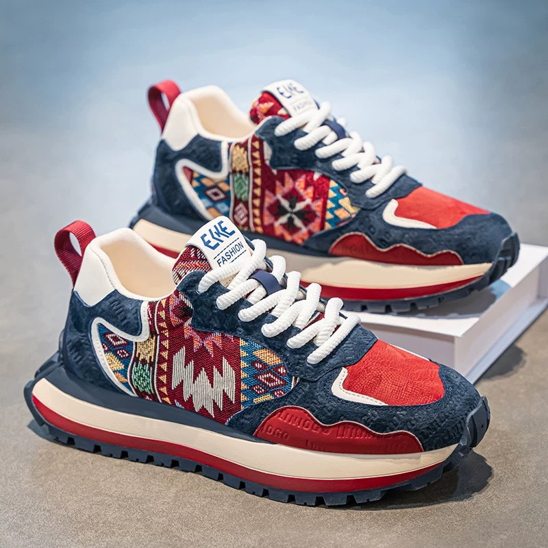 New breathable men's shoes for spring, versatile thick-soled sports shoes, casual running dad shoes full figure