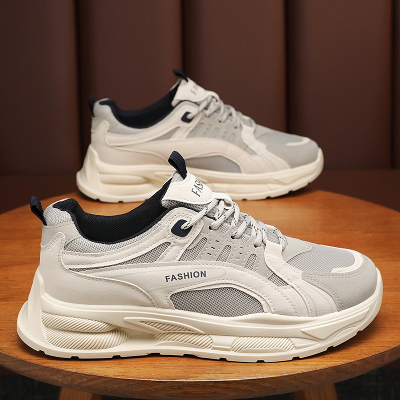 New breathable mesh shoes for men in spring, Korean style trendy and versatile thick-soled sports shoes, casual dad trendy shoes Application Scenario