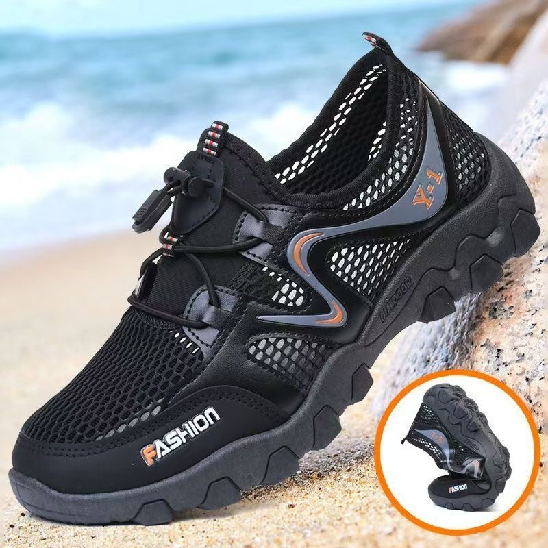 Summer breathable mesh shoes, casual men's hollowed-out hole shoes, outdoor hiking shoes, casual sports versatile men's shoes, export batch full figure